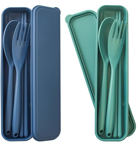 Grand Couvert Plastique Reutilisable avec Boite A Couvert, 2 Couvert Camping Portables, Couvert Pique Nique Et Set Couverts Voyage, pour Une Utilisation en Déplacement Et à La Maison