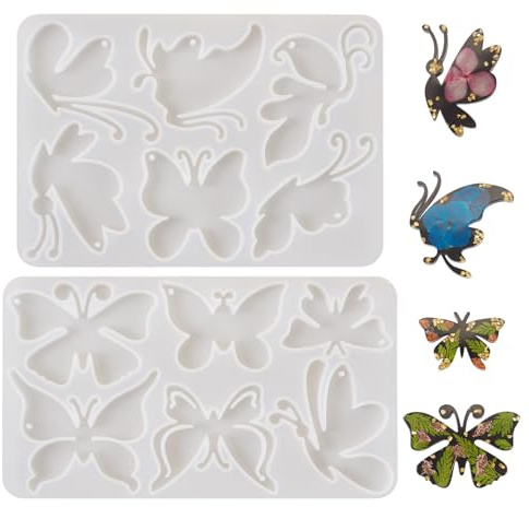 PandaHall Silikonformen mit fliegendem Schmetterling-Anhänger, Tiere, Insekten, Gießharz, Käfer, UV-Harz-Form für Epoxidharz, Basteln, Schmuckherstellung, 2 Stück
