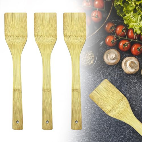 3 Pcs Wooden Spatula, Wooden Flat Spatula for Cooking, Wooden Scraper Grill Spatula, Non Stick Spatula Wood for Kitchen, Long Handle Wood Spatula for Pan, Cooking, Kitchen Utensil