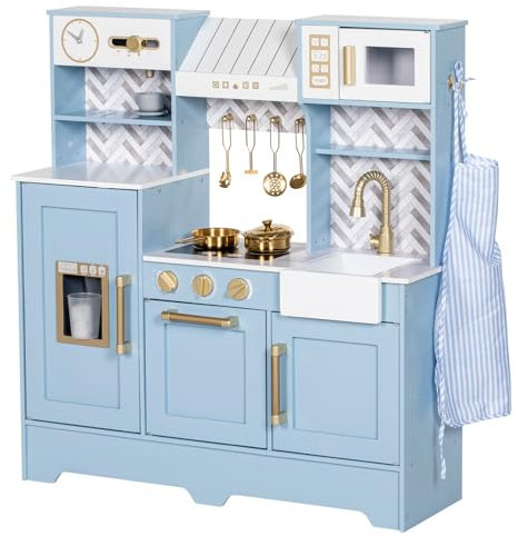 BRINJOY kinderküche, Spielküche Kinder Küche mit Backofen, Herd, Spüle, Schürze, Eismaschine, Kochgeschirr,Spielzeug Küche Set für Kleinkind Mädchen Jungen Alter 3+
