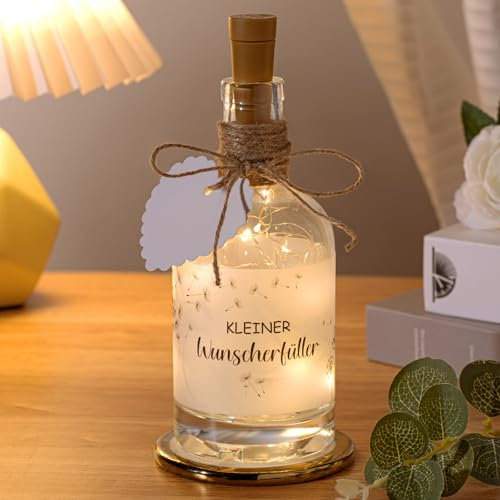BBTO LED Flaschenlicht Mit Spruch Beleuchtete Dekoflasche Mit Korkstopfen Flaschen Lichterketten Geschenkanhänger Geschenke Für Geburtstag Weihnachten(Kleiner Wunscherfüller)
