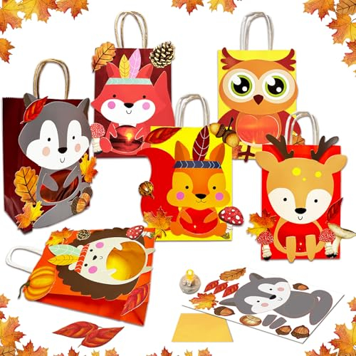 BARVERE Laternen Bastelset für Kinder, 6 Laternen mit LED, Papierlaternen Bastelset - Fuchs, Igel, Eule, Eichhörnchen, Elch, Waschbär, Herbst Laternen zum Selber Basteln für Deko, St Martin - A