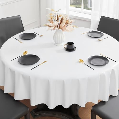 Romanstile Xmas white round Tablecloth 150 cm PVC wipe clean,plastic festive table cloths waterproof,x,table cloth,Oil cloth Tablecloths Christmas Birthday Party Outdoor Wedding Garden,hotel,Coffee