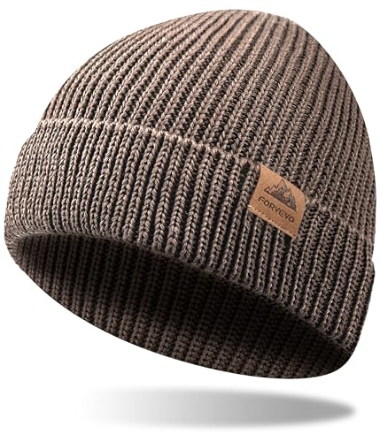 FORVEVO Mütze Herren Winter, Warme Wintermütze Damen,Weiche Unisex Beanie, Thermo Dehnbare Strickmütze für Outdoor Laufen Skifahren(Braun)