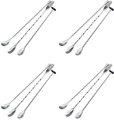 Echwave 12 Pcs Extra Long Mixing Spoons Spiral Pattern Bar Cocktail Shaker Spoon Barware Stirring Spoon for Tea Coffee Ice Cream