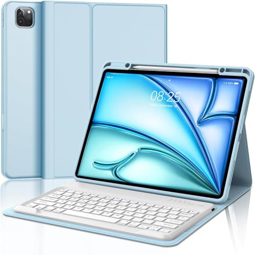 WAVATA Funda Teclado para iPad Air 13 2024 M2-Teclado para iPad Pro 12.9'' 2022/2021/2020/2018-Funda para iPad Pro 12.9 6/5/4/3, Español Ñ Desmontable Bluetooth, Azul