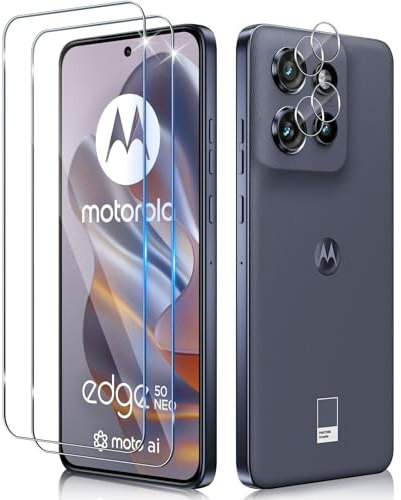 Funrae Schutzfolie für Motorola Moto Edge 50 Neo für Panzerglas mit Kameraschutz, 2 PCS 0.33MM 9H Härte Folie und 2 PCS Ultra-Klar Kamera Schutz, Anti-Kratzen Displayschutz HD Folie Schutzglas