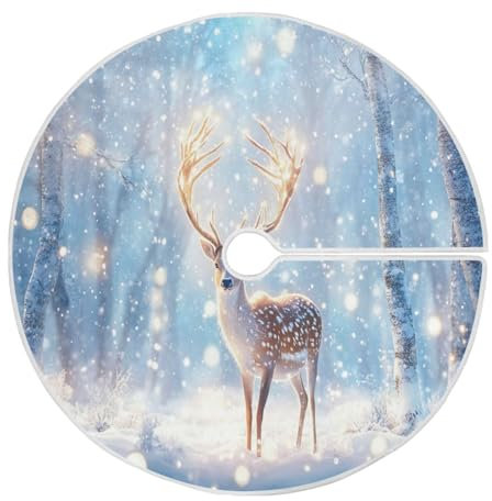 Ewusp Base per albero di Natale con cervo, 122 cm, grande tappetino per albero di Natale, ornamenti natalizi per interni ed esterni, decorazioni per feste