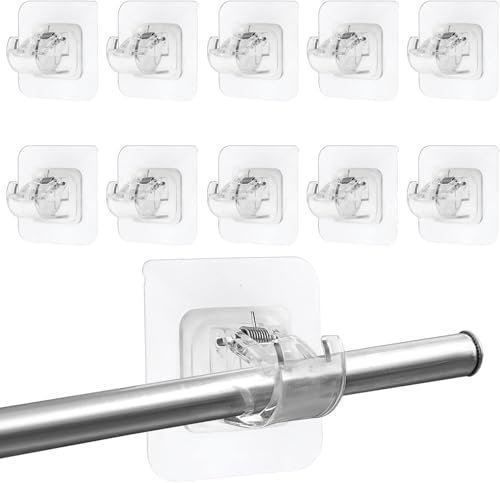 10 Pezzi Ganci per Tende Senza Bucare, Ganci Adesivi Trasparenti per Tenda, Supporti per Bastoni Tende Senza Foratura, Ganci Autoadesivi per Aste per Tende per Cucina, Bagno, Camera da Letto