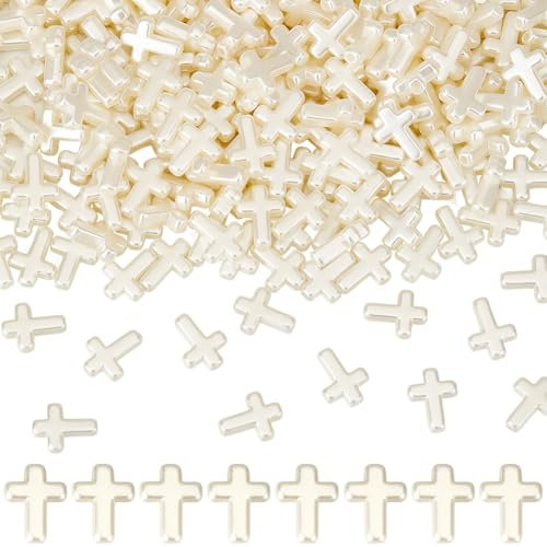SUNNYCLUE 1 Box Mit 300 weißen Kreuzperlen Kleine Stückzahl Reiner Kunststoff Sonntagsrosenkranz Lose Abstandshalter Kruzifix Kunstperlen Für Armbänder Perlenketten Schlüsselanhänger Zubehör Damen Und