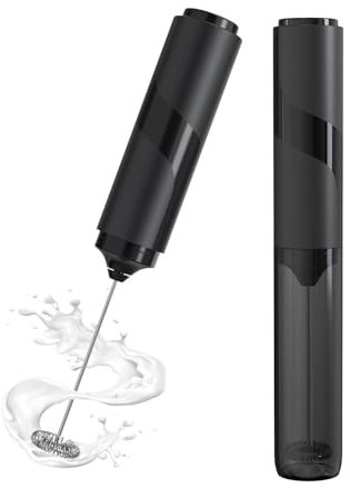 Mousseur à Lait électrique, Mini Fouet en Acier Inoxydable avec couvercle, Moteur Extra Fort et Alimenté pour Café/Café au Lait/Cappuccino/Chocolat Chaud