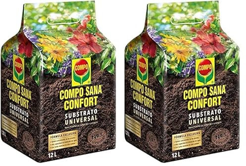 COMPO Sana Confort Universal Substrato de Calidad para macetas con 12 semanas de abono para Plantas de Interior, terraza y jardín, Substrato de Cultivo, 12 L (Paquete de 2)
