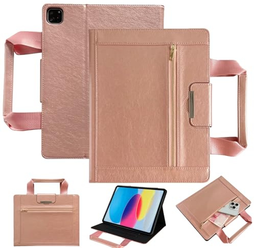 CASAFUNY Hülle für iPad Pro 12.9 Hülle 6./5./4./3.Generation, Premium PU Leder Schutzhülle iPad Pro 12,9 2022/2021/2020/2018 Case Book Cover mit Standfunktion Dokumentschlitze, Aktentasche-Roségold