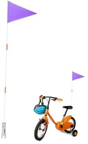 Fahrradwarnflagge aus Glasfaser mit 3 Flaggenstangen für Junge Mädchen | Lila, Stabile Befestigung Am Hinterrad, für Nachbarschaftsfahrten und Sportspiele, Leicht Montierbar