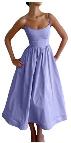 Robe d'été longue pour femme - Couleur unie - Dos nu - Ligne A - Élégante, lilas, M