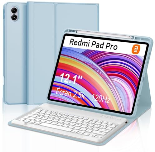 Cover Tastiera per Xiaomi Redmi Pad Pro 12.1/Xiaomi poco pad 12.1 Pollici | Keyboard Magnetico Staccabile, Italiano QWERTY, Custodia Tastiera Senza fili Bluetooth con Portapenna, Blu chiaro