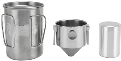 Caffettiera Pour Over Acciaio Inox 1 Tazza con Filtro Riutilizzabile e Barattolo - Perfetta per Viaggi e Campeggio, Design Pieghevole Compatto e Facile da Pulire