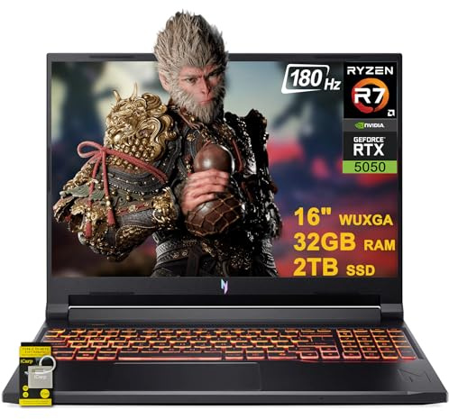 acer Nitro V 16 AI Gaming Laptop 16 WUXGA IPS 180Hz AMD Zen 4 Octa-Core Ryzen 7 260 32GB RAM 2TB SSD GeForce RTX 5050 (Up to 421 AI Tops) Backlit Win11 w/ICP Hub