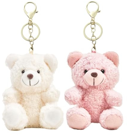 Auroriel 2 Stück Plüsch-Bär Schlüsselanhänger Pink/Weiß – Kuschelig für Tasche, Rucksack, Auto, Geschenk, Mädchen, Teen, Valentinstag, Geburtstag, Back-to-School