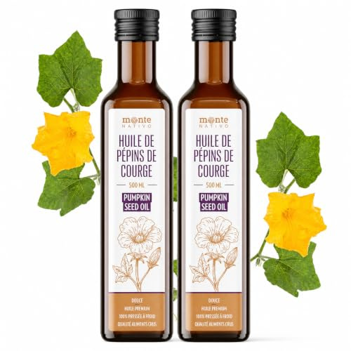 Olio di Semi di Zucca Monte Nativo (2x500 ml) – Olio di Zucca | Spremuto a Freddo, Vergine e Non Raffinato – Acidi Grassi Omega per Benessere e Cura della Pelle – Ideale per Alimentazione