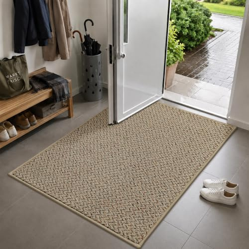 COSY HOMEER Schmutzfangmatte Innen 90 x 150 cm, Taupe | Streift Schmutz und Matsch zuverlässig ab, nimmt Feuchtigkeit auf, rutschhemmende TPR-Rückseite, 1 cm flach und waschbar