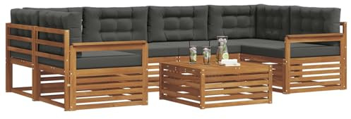 vidaXL Outdoor-Sofagarnitur mit Kissen 8 pcs Natur und Anthrazit, Gartenmöbel, modernes Outdoor-Sofa, strapazierfähiges Set, Terrassen-Lounge und Sitzgruppe