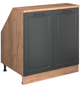 Vicco Dachschrägenschrank Rion, Anthrazit Landhaus/Goldkraft Eiche, B80 x T60 cm mit 2 Türen, platzsparend für Dachschrägen