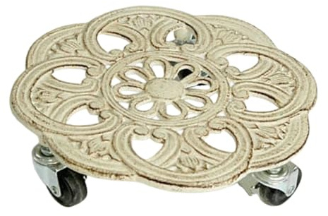 FLCPJGV Carrello Portavaso, Supporto per Vasi da Fiori con Ruote, Sottovaso in Ferro per Vasi, Stabile per Terrazzo, Giardino, Uso Interno, Bianco