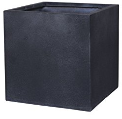 VIVANNO Jardinière en Fibre de Verre - 40x40x40 cm - Aspect Pierre Anthracite - Jardinière carrée pour l'extérieur et l'intérieur