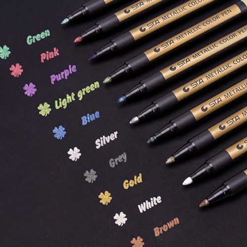 Vakki Metallic Marker Pens, 10 Farben Metallischen Stifte Farbstifte für kartenherstellung, DIY Photoalbum, Hochzeit, Kunststoff, Glas, Holz, Stein, Scrapbook, Keramik-2mm