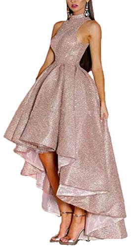 Stillluxury Sparkly Prom Homecoming Abiti Hi Lo Collo Alto Dolce 16 Partito Cerimonia Abito P223 Oro rosa 34