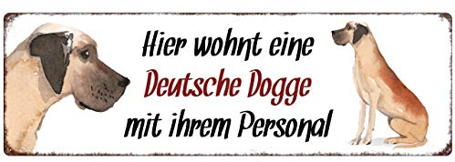 Interluxe Metallschild - Hier wohnt eine Deutsche Dogge - dekoratives Schild, Blechschild als Geschenk für Menschen mit Hund