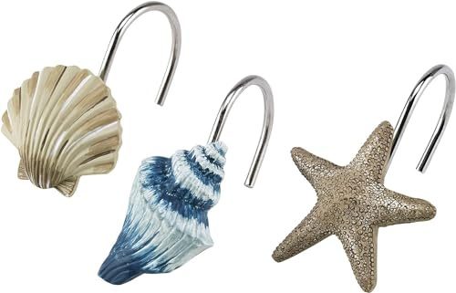 Avanti Linens Blue Lagoon Collection, Resin, Multicolor, 12-Piece Shower Hooks