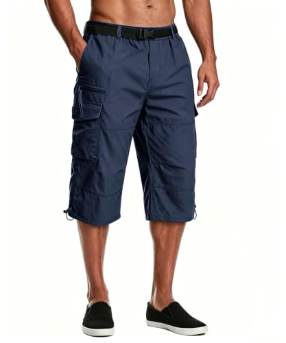 MAGCOMSEN Men's Cargo Shorts 3/4 Length Cotton Long Capri Pants Navy,40