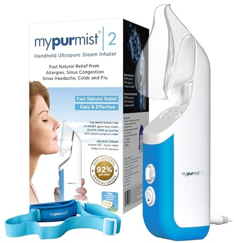 Mypurmist® Essential Kit Plus Handsfree Strap - Steam Inhaler, Personal Handheld Instant Steam - Sinus Congestion Cold Cough Relief Vocal Care Skincare (Plug-in)