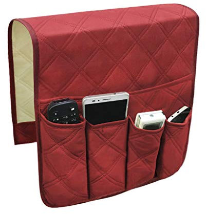FakeFace Sofa Arm Rest Organiser Hanging Sofa Caddy Storage Pocket Bag TV Remote Control Holder with 5 Pockets Armchairs Couch Organiser Phone Holder Foldable Pouch Chair Tidy Space Saver