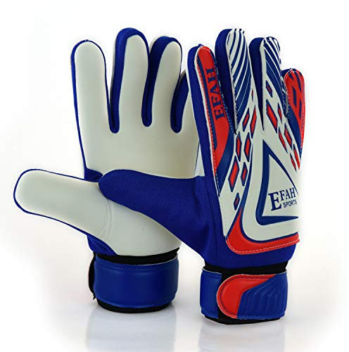 EFAH SPORTS Football Goalkeeper Gloves For Boys kids children adult Soccer Goalie Gloves with Super Grip Palms (Blue/White, Size 3 suitable for 5 to 6 year old, Ambidextrous)