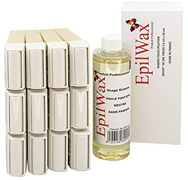 EpilWax - Kit de reposición con: 12 cartuchos Vanilla Roll-on, 1 paquete de 100 tiras no tejidas para la depilación y 1 botella de 250 ml de aceite neutro para después de la depilación (Vanilla)
