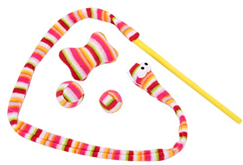 UKCOCO 4pcs Funny Reusable Cat Toys Rainbow Snake Pet Play Teaser and Exerciser with 2 Rainbow Balls and 1 Bite Toys for Cat Kitten
