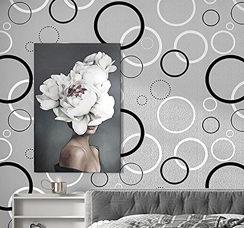 Prior.choice 9,5 x 0,53 m, moderne abstrakte Kreise, glänzend, 4 Farben, geprägt, strukturiert, Vliestapete, Rolle für Schlafzimmer, Wohnzimmer, 4 x 80 cm, Grau