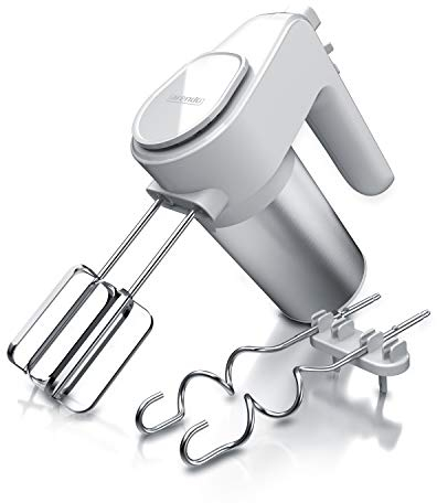 Arendo - Elektrischer Handmixer Edelstahl 400 W - Handrührer mit 5 Geschwindigkeiten inkl. Turbofunktion Edelstahl - inkl. 2 Knethaken aus Edelstahl – ergonomisches Gehäuse – Thermosicherung