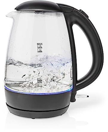 Ex-Pro Electric Kettle, 1.7L Glass Jug with Blue LED Illumination, 360° Swivel Base, Fast Boil, Auto Shut-Off and Boil-Dry Protection, 2200W, Cordless, Black