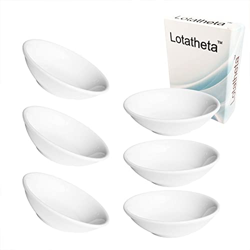 Lotatheta 6 pcs Round 7mm Porcelain Soy Sauce Dish Ceramic Dip Dipping Bowls White for Dinner Baking BBQ and Cooking