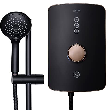 Triton Showers Amala Metallic | Shower Electric | 8.5 KW I Black I Brushed Copper I Electrical Showers | with Showerhead and Anti Twist Hose | Best Electric Shower Units for Bathrooms