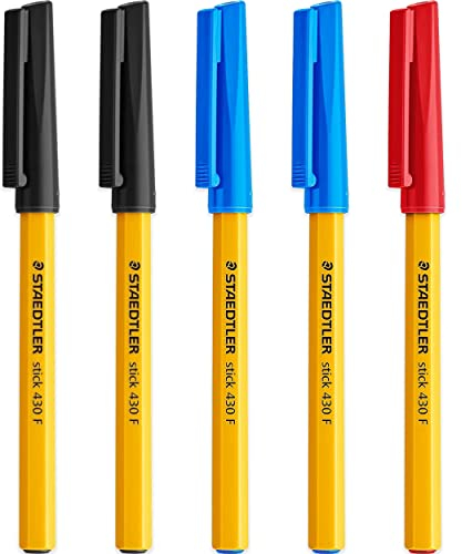 STAEDTLER Bolígrafos finos de 0,3 mm, 430 unidades, tinta negra, azul y roja, paquete de 5