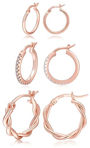 PABBEU Gold Hoop Earrings for Women - Sterling Silver Post, 14k Real Gold, Hypoallergenic Small Hoops Set for Women Men, 13/15/20mm, No Gemstone