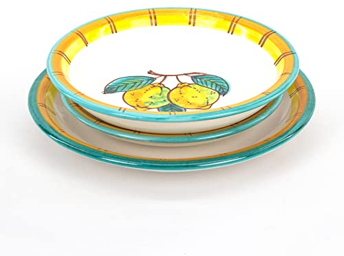 CEAR ceramiche - Set di 3 piatti in ceramica di Caltagirone, posto tavola singolo per servizio di piatti, con Limoni
