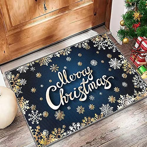 FOLOU Christmas Door Mat Indoor Outdoor, 40 ×60cm Non-Slip Welcome Christmas Rug Mat, Personalised Door Mat for Christmas Decorations Gifts (Blue-1, 50 * 80cm)