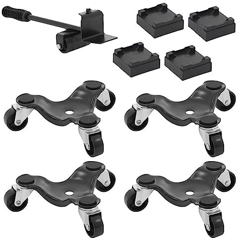 Unibos Steel Tri-Dolly, 3 Wheels Furniture Mover's Dolly with Lifer, Heavy Furniture Moving Rollers Leg Dolly, Moving Triangle Dolly Swivel Caster, 200 KG Capacity 4 Pack, Black