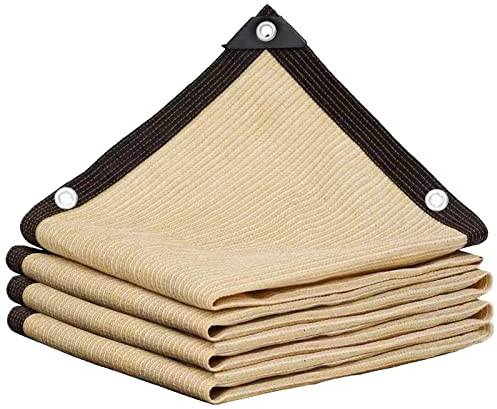 Taux D'Ombrage De 85% - 95% Filet Anti Chaleur, Filet Anti Feuille Piscine Filets D'Ombrage avec Oeillets, pour Jardin De Balcon De Garage De Ferme. (Beige 12-Pin / 2m * 2m / 6.6ft * 6.6ft)